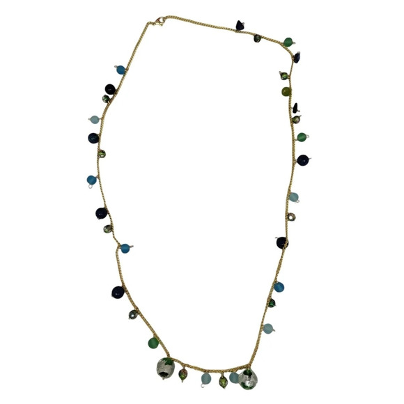 Handmade Lampwork Blue Green Sea Glass Beads Lapis Cloisonne Orbit Necklace - Picture 3 of 3